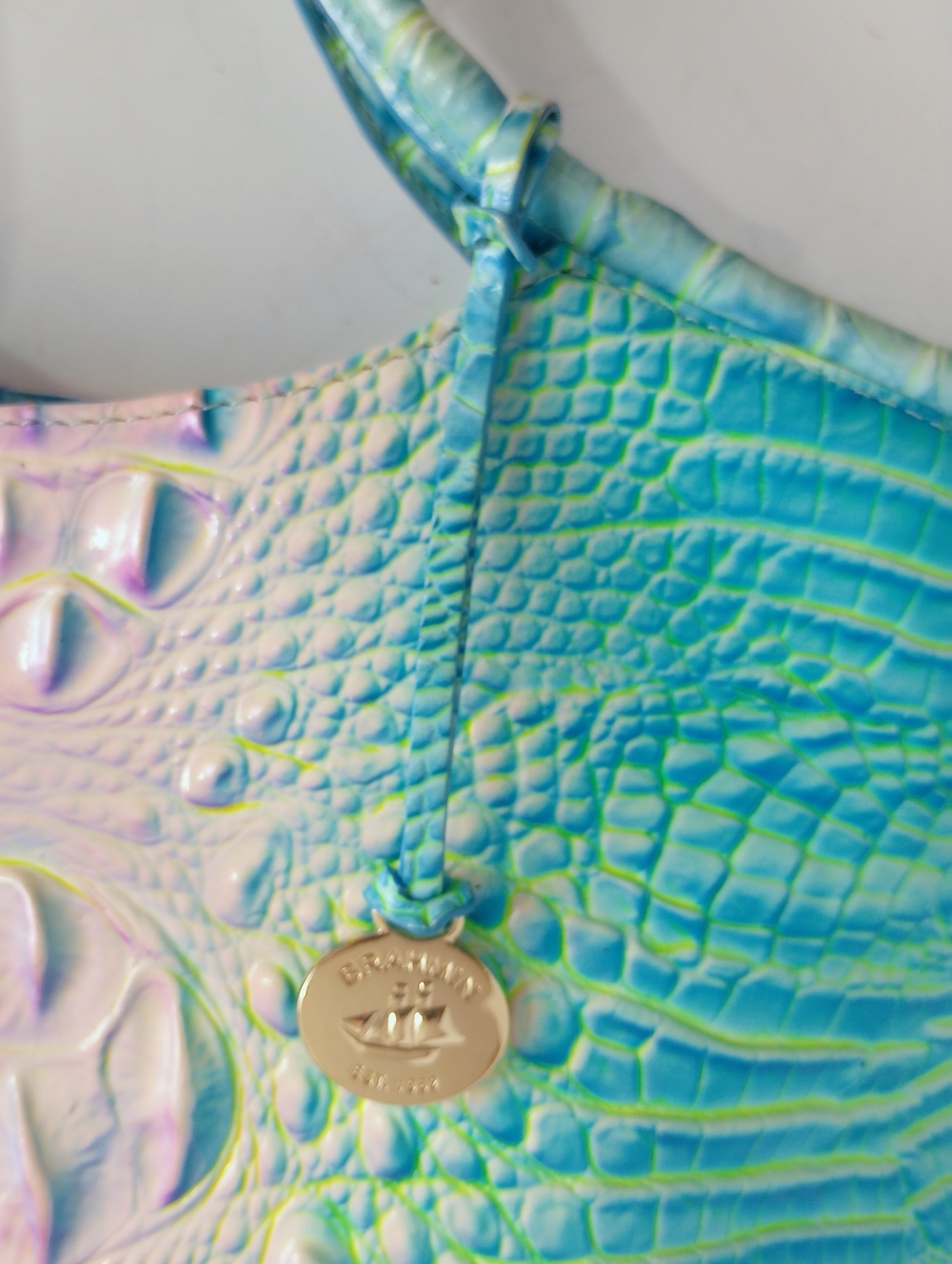 Brahmin Cotton Candy Elaine Croc Embossed Leather Crossbody Satchel Tote - Picture 5 of 15